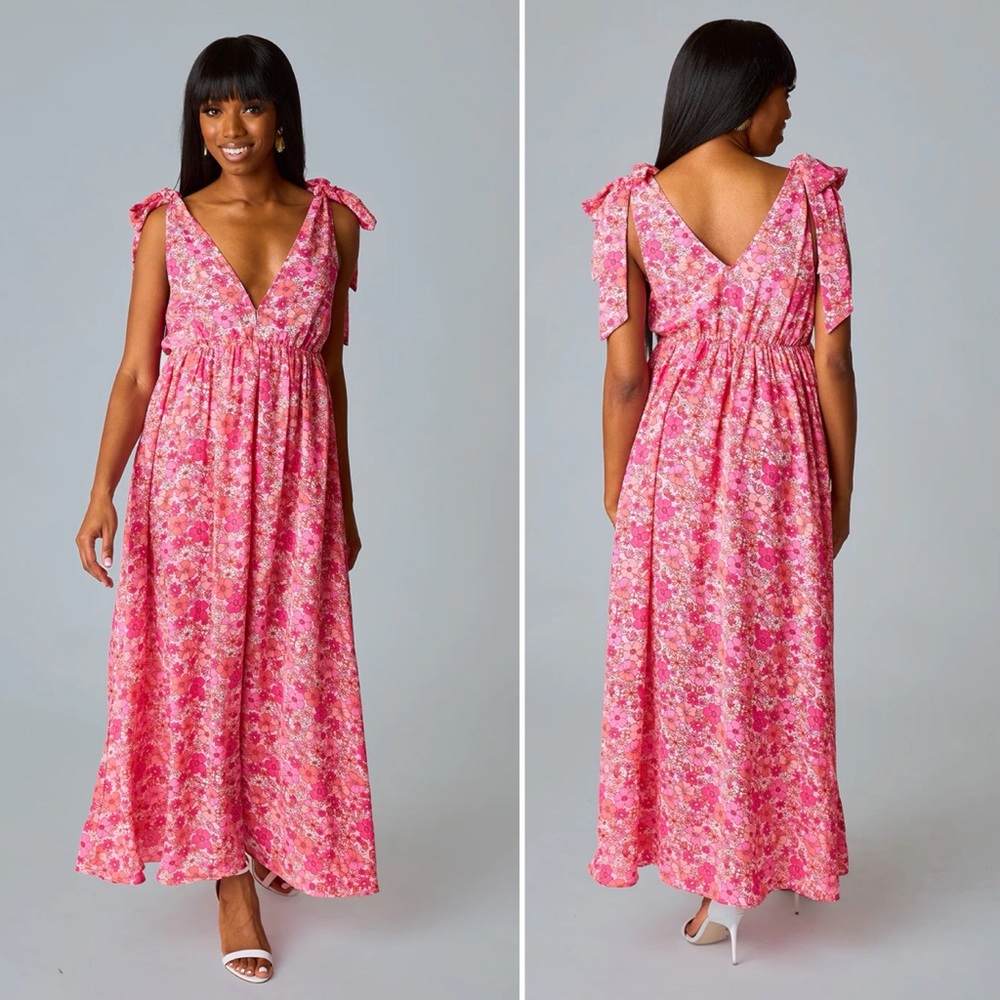 Buddy Love Meme Maxi Dress Tie Shoulder Medium NWT - Picture 2 of 12